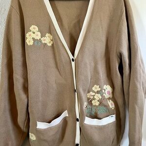 Vans Tan Cardigan with Floral Embroidery
